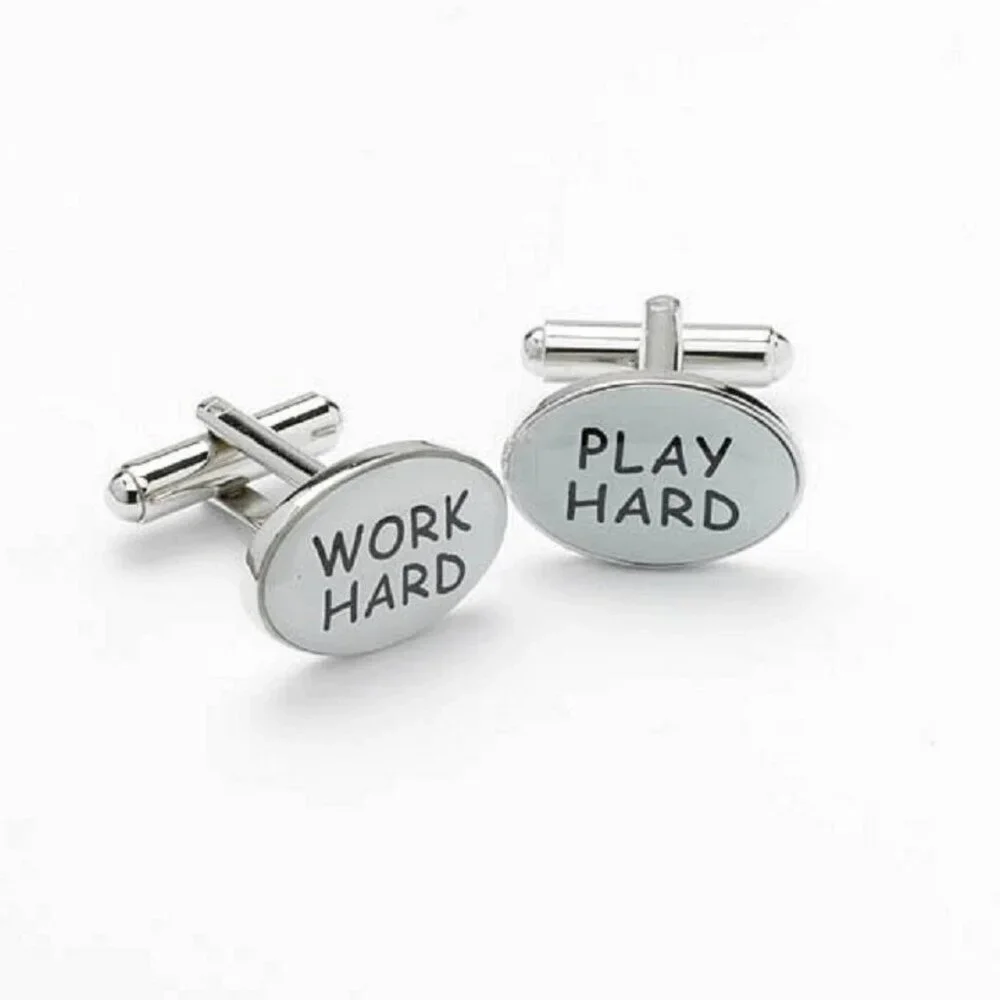 *3 FOR $9* NEW Wild Ties Work Hard Play Hard Metal Cuff Links Gift Box Shirt NWT